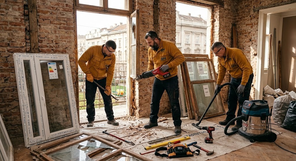 demontaza starih drvenih prozora pre montaze, rehau pvc prozora