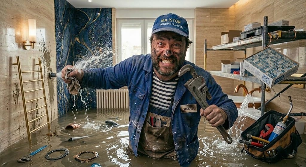 vodoinstalater koji se bori sa poplavom