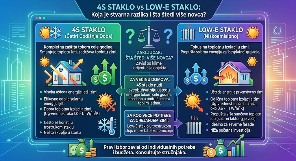 4S staklo vs Low-E staklo